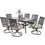 PHI VILLA Outdoor Patio Dining Set of 7 Metal Furniture Set, 6 Swivel Chairs with 1 Rectangular Umbrella Table for Patio Lawn Garden, Classic Black PHI VILLA Outdoor Patio Dining Set of 7 Metal Furniture Set, 6 Swivel Chairs with 1 Rectangular Umbrella Table for Patio Lawn Garden, Classic Black