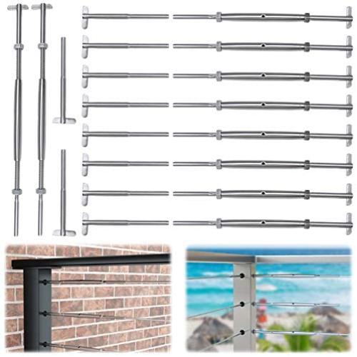 Muzata 1/8'' Cable Railing Kit,10Pack Lag Swage Turnbuckle Tensioners and 10pack End Fittings,T316 Marine Grade Stainless Steel,10Pair Wire Rope Rail Hardware CK21,Series CA1 CD2 CS2
