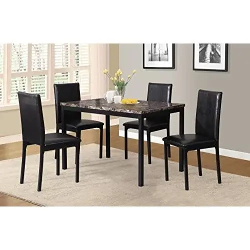 Roundhill Furniture 5 Piece Citico Metal Dinette Set with Laminated Faux Marble Top - Black Roundhill Furniture 5 Piece Citico Metal Dinette Set with Laminated Faux Marble Top - Black