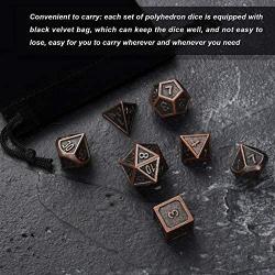 Hestya 7 Pieces Metal Dices Set DND Game Polyhedral Solid Metal D&D Dice Set with Storage Bag and Zinc Alloy with Enamel for Role Playing Game Dungeons and Dragons, Math Teaching (Red Copper)