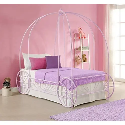 DHP Metal Carriage Bed, Fairy Tale Bed Frame, Shabby-Chic Style, Twin, Lilac DHP Metal Carriage Bed, Fairy Tale Bed Frame, Shabby-Chic Style, Twin, Lilac