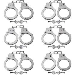 Liberty Imports Heavy Duty Diecast Metal Stainless Steel Handcuffs with Keys - Bulk Party Favors for Police Role Play (6 Pack)