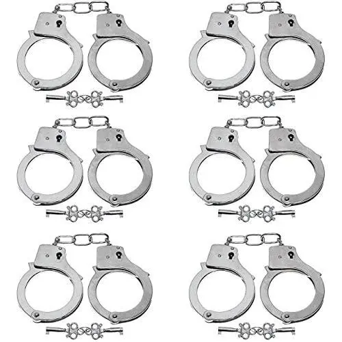 Liberty Imports Heavy Duty Diecast Metal Stainless Steel Handcuffs with Keys - Bulk Party Favors for Police Role Play (6 Pack) Liberty Imports Heavy Duty Diecast Metal Stainless Steel Handcuffs with Keys - Bulk Party Favors for Police Role Play (6 Pack)