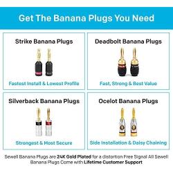 Sewell SW-29863-12 Deadbolt Banana Plugs 12-Pairs by, Gold Plated Speaker Plugs, Quick Connect