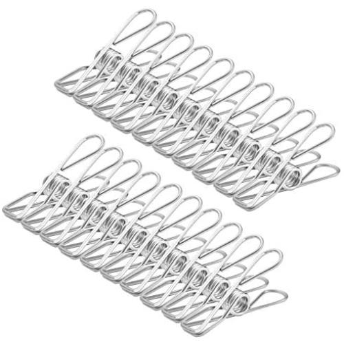 40PCS Stainless Steel Clothes Pins, Heavy Duty Strong Grip Clothespins, 2 Inch Metal Rustproof Clothes Pegs for Laundry, Outdoor Clothesline, Kitchen, Camping, Office, Travel, Food Bag