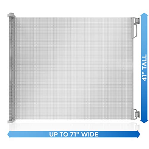 Perma Indoor/Outdoor Retractable Baby Gate 41'' Tall, Extends to 71'' Wide, Gray