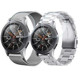 V-MORO Strap Compatible with Galaxy Watch 46mm Bands/Gear S3 Band Silver Men 22mm Stainless Steel + Mesh Loop Replacement for Samsung Galaxy Watch 46mm R800/Gear S3 Smartwatch