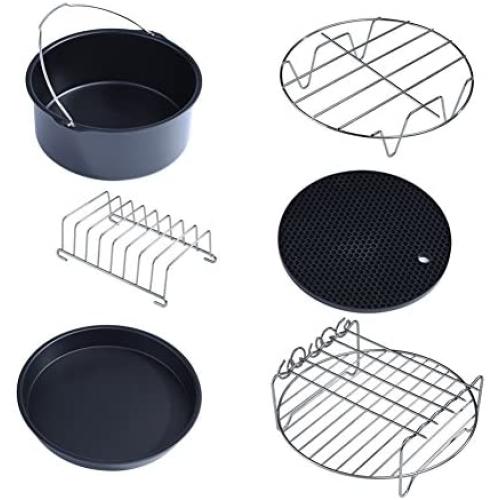 6 in 1 Multifunctional Air Fryer Accessories Set Kit Parts Metal Holder Skewer Rack Cake Barrel Multifunctional Skewer Rack