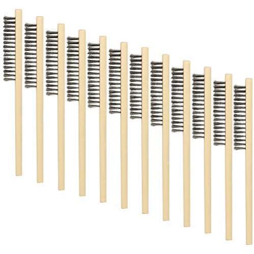 Wire Brush Set, 12 Pieces Metal Brush Wire Scratch Brush Steel Brushes with Wood Handle for Cleaning Rust