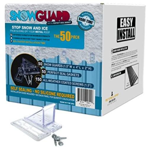 50 QTY Commercial Bulk Pack (Snow Guards, Perfect Seal Gaskets & Screws) - Stop Snow From Sliding Off Your Metal Roof Snow Guard Block Stops Breaks