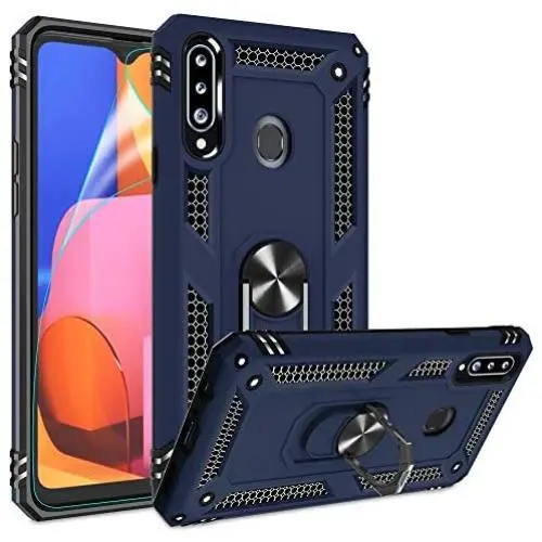 Galaxy A20S Case (Not Fit Galaxy A20/A20E) with HD Screen Protector, Gritup [Military Grade] 360 Degree Rotating Metal Ring Holder Kickstand Armor Bracket Cover Phone Case for Samsung A20S Blue