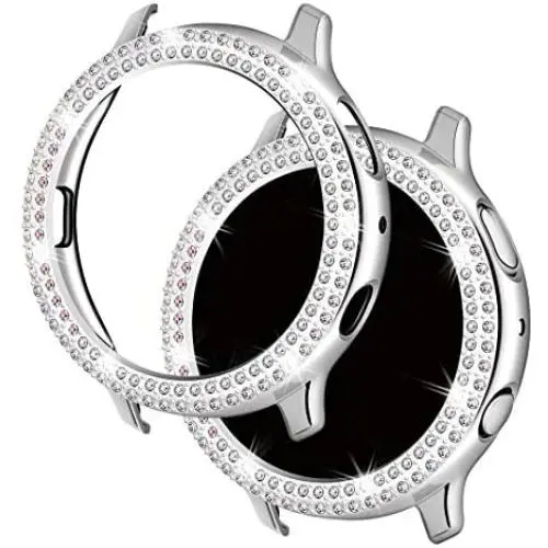 Falandi Compatible for Samsung Galaxy Watch Active 2 Screen Protector, Case with Doulbe Rows Rhinestones Bling Crystal Diamonds Plate face Case Cover Frame Bumper 44mm/40mm, (Silver, 40mm) Falandi Compatible for Samsung Galaxy Watch Active 2 Screen Protector, Case with Doulbe Rows Rhinestones Bling Crystal Diamonds Plate face Case Cover Frame Bumper 44mm/40mm, (Silver, 40mm)