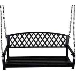 Grepatio All Weather Outdoor Porch Swing, Modern Hanging Patio Swing Bench for Home Garden, Classic Black (Fashion Diamond)