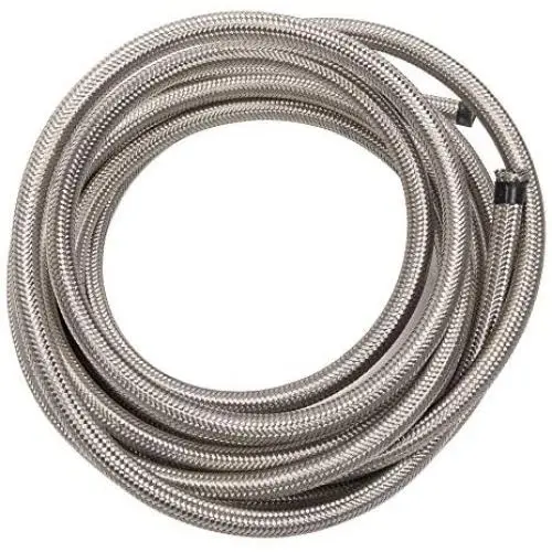 16 Feet 4AN AN4 1/4'' Fuel Line Hose Braided Stainless Steel Oil Gas Fuel Hose CPE Synthetic Rubber Line Silver 16 Feet 4AN AN4 1/4'' Fuel Line Hose Braided Stainless Steel Oil Gas Fuel Hose CPE Synthetic Rubber Line Silver