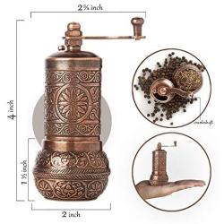 Decorative Black Pepper Grinder, Refillable Turkish Spice Mill with Adjustable Coarseness, Manual Pepper Mill with Handle, Spice Grinder Metal with Hand Crank, Copper