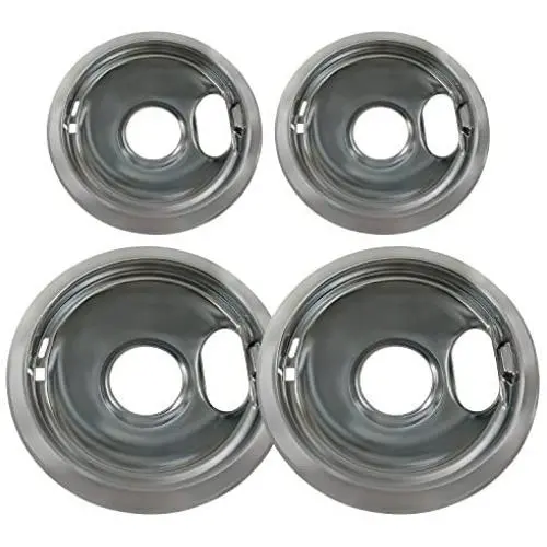 KITCHEN BASICS 101 4 Pack (2) 6'' & (2) 8'' Replacement Chrome Pans for Whirlpool W10278125 W10196405 W10196406 KITCHEN BASICS 101 4 Pack (2) 6'' & (2) 8'' Replacement Chrome Pans for Whirlpool W10278125 W10196405 W10196406