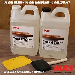 Crystal Clear Epoxy Resin One Gallon Kit | MAS Table Top Pro Epoxy Resin & Hardener | Two Part Kit for Wood Tabletop, Bar Top, & Resin Art | Set Includes Spreader & Brush | Professional Grade Coating