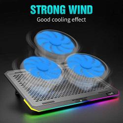 havit RGB Laptop Cooling Pad for 15.6-17 Inch Laptop with 3 Quiet Fans and Touch Control, Pure Metal Panel Portable Cooler (Black+Blue)