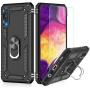 Suordii for Galaxy A01 Case with HD Screen Protector 360 Metal Rotating Ring Kickstand Holder Magnetic Car Mount Armor Heavy Duty Shockproof Case for Samsung Galaxy A01 (Black)