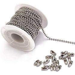 Tiparts 30 Feet Stainless Steel Ball Chains Necklace with 20pcs Connectors Clasps,Silver Bead Chain Sets (Chain Width 2.4mm+20pcs connectors)