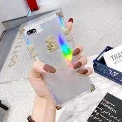 KAPADSON for iPhone X/XS 5.8'' Case,Luxury Clear Shell Crystal Square Metallic Corner Fashion Soft Cover-Laser