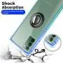 ANSIWEE Galaxy Note 20 6.7 Inch Case, Metal Ring Kickstand Work with Magnetic Car Mount Cover Reinforced Drop Protector Bumper Clear Hard Back Teal Cases Designed for Samsung Note 20（Blue Green）