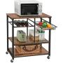 VASAGLE ALINRU Kitchen Cart, Kitchen Baker’s Rack, Utility Storage Shelf with Bottle Holder, Industrial Microwave Stand, Rustic Brown UKKS80X