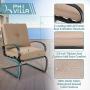PHI VILLA Patio Spring Motion Metal Dining Chairs with Padded Beige Cushion, Set of 2 for Outdoor Deck, Porch