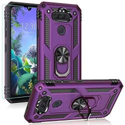 PUSHIMEI Compatible for LG Aristo 5/K8X/Phoenix 5/Fortune 3/Tribute Monarch/Risio 4 case,Military Grade Protection Phone Case Cover with HD Screen Protector Magnetic Ring Kickstand (Purple)