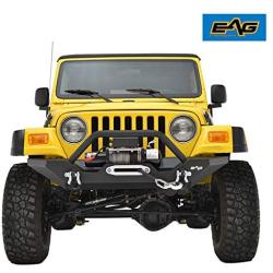 EAG Steel Front Bumper with Winch Plate Black Textured Fit for 87-06 Wrangler TJ YJ