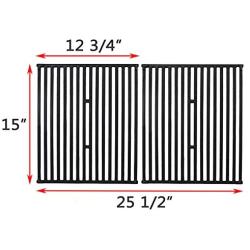 GGC 15 Inch Grill Grates Replacement for Broil King 9453-54, 9453-57, 9453-64, 9865-54, 9453-67, Broil-Mate, Silver Chef, Sterling Gas Grill, Set of 2 Cast Iron Cooking Grid Grates(15'' x 12 3/4'' Each)