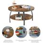 GreenForest 35.4 Inch Round Coffee Table 2-Tier Large Size Industrial Design Sofa Table for Living Room with Storage Shelf Metal Legs Center Table, Rustic Brown