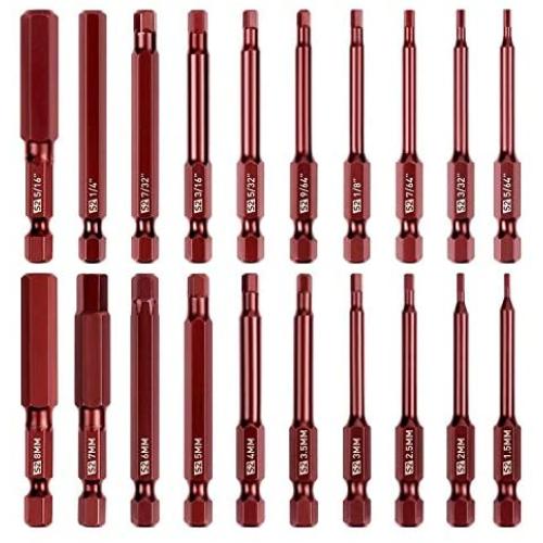 Amartisan 20-Piece Hex Head Allen Wrench Drill Bit Set, Metric and SAE S2 Steel Hex Bits Set, Magnetic Tips, 2.3'' Long With Storage box