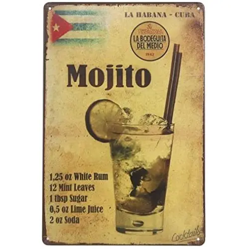 ERLOOD La Habana Cuba Mojito Drink Tin Sign Wall Retro Metal Bar Pub Poster Metal 12 X 8 ERLOOD La Habana Cuba Mojito Drink Tin Sign Wall Retro Metal Bar Pub Poster Metal 12 X 8