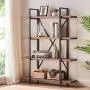 HSH Solid Wood Bookshelf, 4 Tier Rustic Vintage Industrial Etagere Bookcase, Open Metal Farmhouse Book Shelf, Distressed Brown HSH Solid Wood Bookshelf, 4 Tier Rustic Vintage Industrial Etagere Bookcase, Open Metal Farmhouse Book Shelf, Distressed Brown