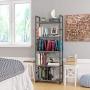 Homfa Bookshelf Rack 5 Tier Book Rack Bookcase Storage Organizer Modern Wood Look Accent Metal Frame Furniture Home Office, Vintage Gray