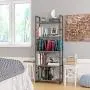 Homfa Bookshelf Rack 5 Tier Book Rack Bookcase Storage Organizer Modern Wood Look Accent Metal Frame Furniture Home Office, Vintage Gray