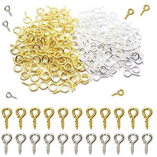 1000 Pieces (Silver&Golded) Small Screw Eye Pins,Mini Metal Hoop peg Screw Eye Pin Hooks for Arts & Crafts Projects, Cork Top Bottles, DIY Jewelry Making Findings, Charm Bead (10 x 5mm) (Gold Silver)