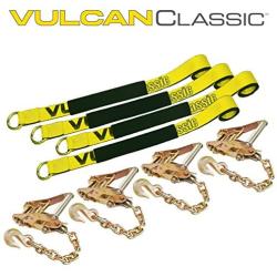 VULCAN Car Tie Downs with Chain Anchors - Lasso Style - 2 Inch x 96 Inch, 4 Pack - Classic Yellow - 3,300 Pound Safe Working Load