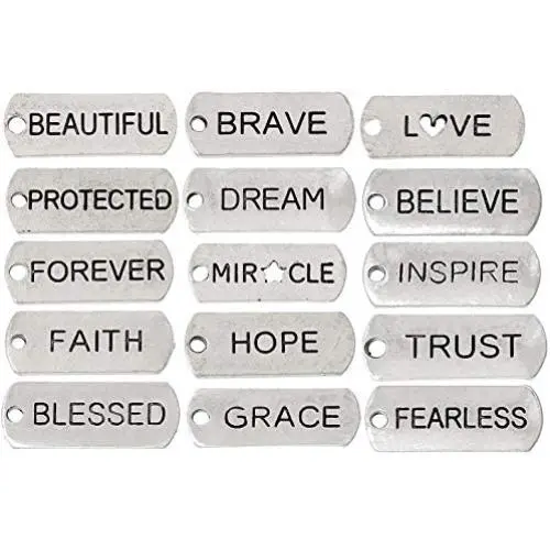 JGFinds Inspirational Message Charm Pendants, Silver Tone (50 Random Pieces)