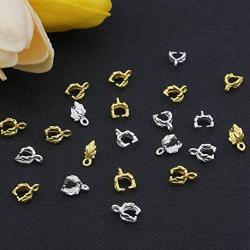 50 Pieces Leaf-Shaped Pinch Bail Connector Metal Clip Pendant Clasp Jewelry Findings Supplies for DIY Necklace Bracelet(9x7mm, Gold and Silver)