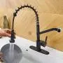 OWOFAN Kitchen Faucets with Pull Down Sprayer Solid Brass Matte Black Industrial Single Handle One Hole Or 3 Hole Faucet for Farmhouse Camper Laundry Utility Rv Wet Bar Sinks OWOFAN Kitchen Faucets with Pull Down Sprayer Solid Brass Matte Black Industrial Single Handle One Hole Or 3 Hole Faucet for Farmhouse Camper Laundry Utility Rv Wet Bar Sinks