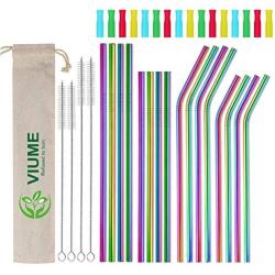 Reusable Metal Straws with Silicone Travel Case Cleaning Brush Long Stainless Steel Straws Bent Drinking Straw for 20 and 30 oz Tumbler diameter 0.24 inch (rainbow)