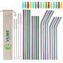 Reusable Metal Straws with Silicone Travel Case Cleaning Brush Long Stainless Steel Straws Bent Drinking Straw for 20 and 30 oz Tumbler diameter 0.24 inch (rainbow)