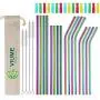 Reusable Metal Straws with Silicone Travel Case Cleaning Brush Long Stainless Steel Straws Bent Drinking Straw for 20 and 30 oz Tumbler diameter 0.24 inch (rainbow)