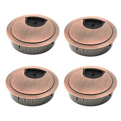 Bestgle 4 Pack Desk Grommet Kit Zinc Alloy Computer Desktop Grommets Wire Organizers Table Cable Cord Round Hole Cover for Home and Office, Fits 2-Inch Hole (Red Bronze)