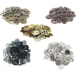 Awtlife 300 Gram Assorted Vintage Antique Steampunk Gears Charms Watch Cog Wheel Sets 5 Color