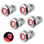 5PCS 16mm Latching Push Button Switch Angel Eye Ring LED DC 12V/24V Waterproof Metal Pushbutton Switches 1NO1NC SPST ON/Off Toggle Switch Self-Locking Round Switch for Marine Car RV Truck Boat (Red)