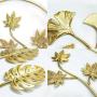 Tinsow 9.5 Inch Iron Wall Sculptures,Gold Metal Ginkgo, Maple, Monstera Leaf Wall Decor Round Wall Ornaments,Easy Installation Great for Bedroom Hanging Parts Hotel Wall Decoration (Gold, 4)