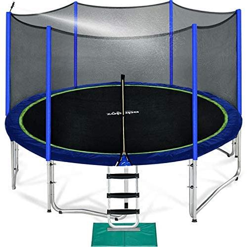 Zupapa 15 14 12 10 ft Outdoor Trampoline with 425lbs Weight Capacity for Kids Adults,Trampolines with Sprinkler Safety Enclosure Net